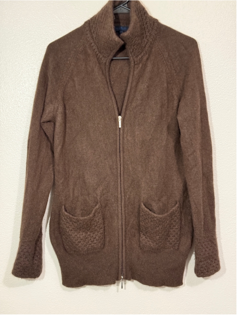 Enzo Mantovani 100% Cashmere Full Zip Mock Neck Cardigan Italy XL